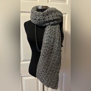 New no tag Handmade Hand knit Gray Crochet Scarf 🧣 Made by my Mom LD with love 💕